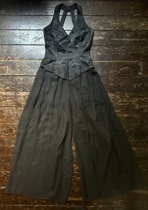 Vtg 90s ROBERTA Black Halter neck Floral Wide Leg Fitted Backless JUMPSUIT 6 8 - Picture 1 of 16