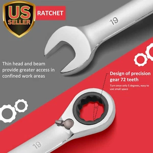12-Piece Fixed Wrench Set, Reversible Ratcheting Combination Set, Metric 8Mm-... - Picture 1 of 1