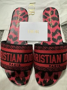 Authentic Christian Dior Dway Red Slides size 37.5 Women - Picture 1 of 12