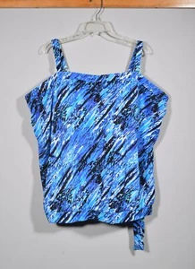 Badeanzüge für alle blau Print hochgeschlossen bügellos Tankini Badeanzug Oberteil Gr. 32 - Bild 1 von 3