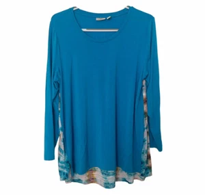 Logo by Lori Goldstein Women's Size L Blue Scoop Neck Stretch Tunic Printed Back - Picture 1 of 8