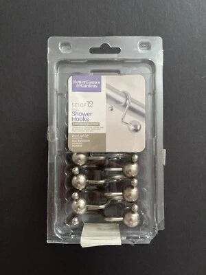Better Homes & Gardens 球形淋浴钩拉丝镍银铬,12 件套 — 第 1/4 张图片