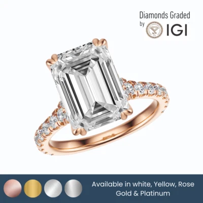 Anillo de compromiso de diamantes cultivados en laboratorio talla esmeralda IGI 2,50 QUILATES F VS2 de oro rosa de 14 quilates Foto 1 de 4