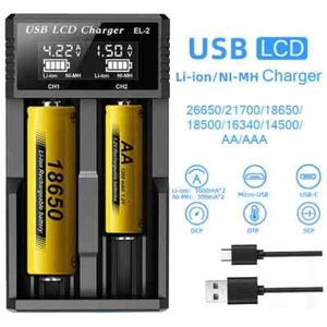 USB LCD Battery Smart Charger 1 / 2 Slots Dual for 3.7V Rechargeable Lithium Bat - Picture 1 of 26