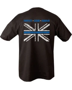 Mens Thin Blue Line UK T-Shirt Union Jack Flag British Police Officer Black Tee - Picture 1 of 7