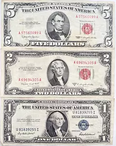 1963 $5 A57560099A~1953 B $2 A69694305A~1935 F $1 U81839255AI Banknotes #2866 - Picture 1 of 5