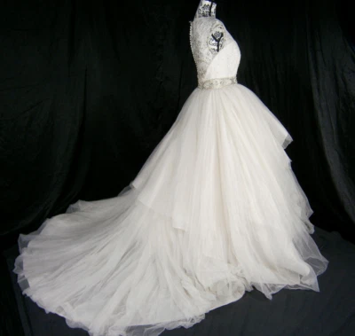 Yumi Katsura Silk Organza Wedding Dress Ball Gown 10 Lace Crystals New Sample - Image 1 of 4