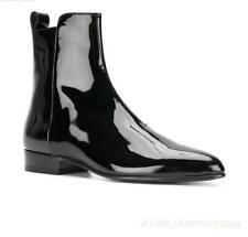 Men's real Shiny leather shoes pointy toe Dress ankle boots Chelsea boots 