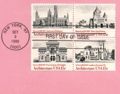 USPS FDC Souvenir Sheet American Architecture Block Of 4 Scott #1841A - Image 1 of 2