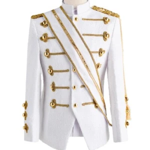 Men's Suit Blazer Glitter Sequins Jacket Sparkling Military Uniform Coat M-3XL - Picture 1 of 16