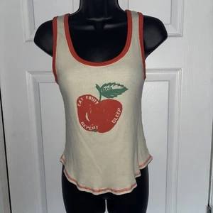 BDG Urban Outfitters Beige Ribbed Tank Top Size Small Eat Fruit Sleep Repeat - Picture 1 of 4