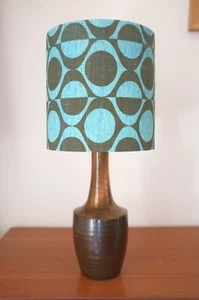 Pantalla de tela original años 70 - retro, tambor de 25 cm, azul, geométrica - Imagen 1 de 5