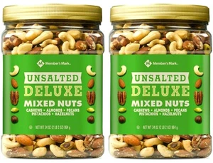 2 Packs Member's Mark Unsalted Deluxe Mixed Nuts 34 oz Each Pack - Picture 1 of 2