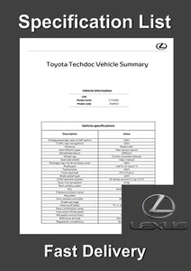 Lexus Specification Spec Build List Sheet - Emailed To You - Picture 1 of 1