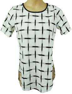 SHORT SLEEVE WHITE & BLACK CHECK DIPPED HEM TOP, PASSION SIZE UK 8/10/12, LT421 - Picture 1 of 3