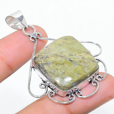 Pendente In Gemma Unakite Fatto A Mano In Argento Sterling 925 2.17" - Immagine 1 di 4