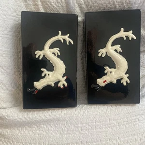 Vintage (2) Schwarzer Drache/Gecko Keramik Wandtaschen Japan - Bild 1 von 6