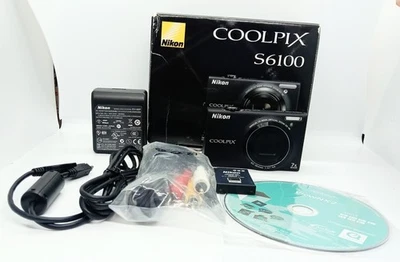 [Near Mint/BOX] Nikon Coolpix S6100 Digital Camera 16MP 7x  Zoom Black FromJapan - Image 1 of 4