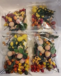 120 Vintage Plastic Fruit Picks Bananas Pears Lemons Cherries Peaches Apples NEW - Picture 1 of 9