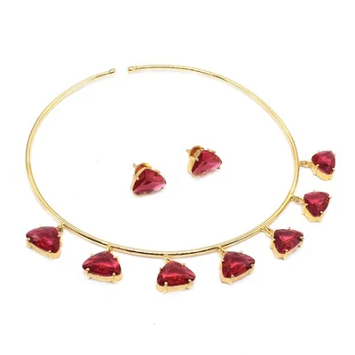 Gargantilla Collar Rubelita Cuarzo Conjunto de Joyería Pendientes Chapados en Oro Joyería r123 Foto 1 de 4