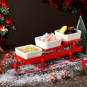 4 Pcs Christmas Santa Sleigh Serving Bowls 3 Tiered Serving Dishes Tray Set R... - Bild 1 von 7