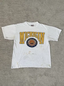 Vintage Michigan Wolverines University T-Shirt Paint Splattered White Gr. L USA  - Bild 1 von 8