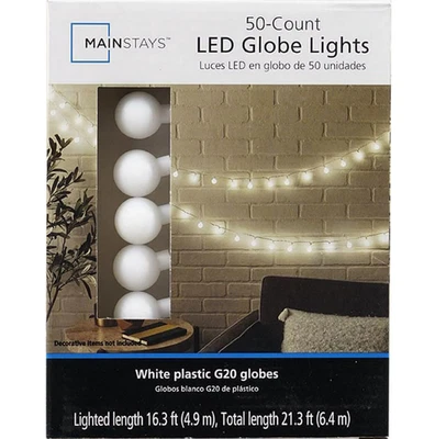 Mainstays Indoor 50-Count LED Globe Lights, with Frosted White G20 Globes, AC-Ad - Image 1 of 4