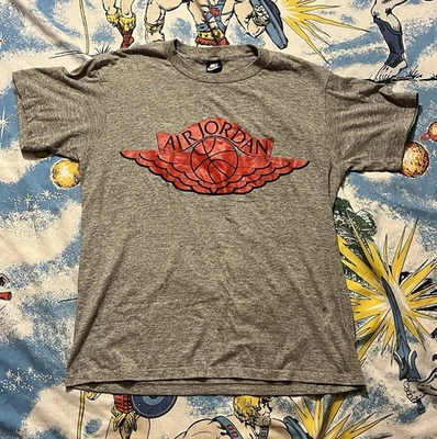 VTG Michael Air Jordan 80s Nike Blue tag TRI BLEND Rayon WINGS T-shirt XL 1985 - Image 1 of 4