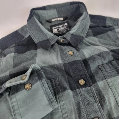 Camisa larga a cuadros gris negra de franela Carhartt para mujer XL con bolsillos abotonados Foto 1 de 4
