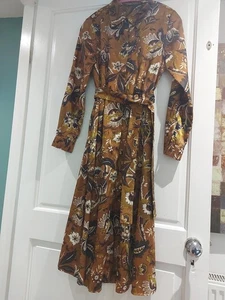 EMME MARELLA SIZE 8/10 BNWT BRONZW FLORAL BUTTON UP DRESS. POCKETS. LONG SLEEVE - Picture 1 of 13