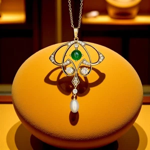 Halskette Anhänger vergoldet gealtert grüner Achat echte weiße Perle SB22 - Bild 1 von 8