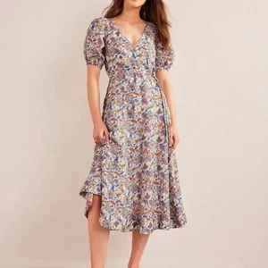NWT BODEN Floral Paisley Cotton Tie Belt Dress 6 Tall 6L - Picture 1 of 7