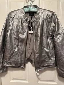 Simply Vera Kunstleder Metallic Silber Jacke Brandneu - Bild 1 von 11