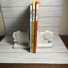 Small Ceramic White Elephant Book Ends Approx 3.75” x 4” x 2.5” Each