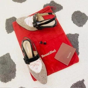 NEW BeautiFeel $345 Womens 37 US 6-6.5 Shirley Black Beige Mary Jane Slingbacks - Picture 1 of 10