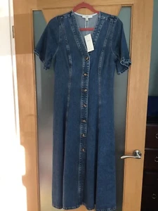 M & S Sz 10 Dress Smart Denim Maxi A Line Button Through Bnwt - Picture 1 of 4