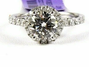 Natural Round Diamond Solitaire Halo Lady's Ring 14k White Gold 1.84Ct - Picture 1 of 8
