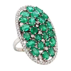 Wonderful 21 CT Oval Cut Emerald & Round Cut CZ Cluster Ring In Solid 925 Silver - Picture 1 of 4