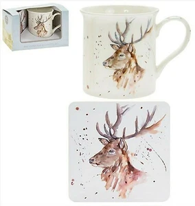 Set Becher und Untersetzer Hirsch Country Life Stag Leonardo Collection England - Bild 1 von 2