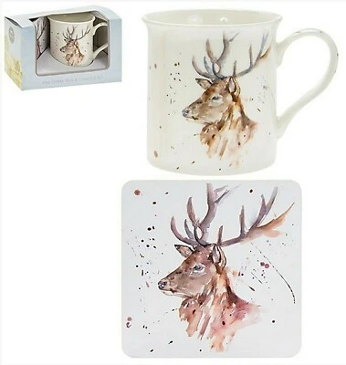 Set Becher und Untersetzer Hirsch Country Life Stag Leonardo Collection England - Bild 1 von 2