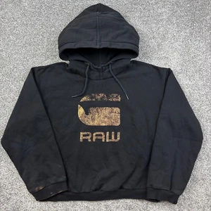 G-Star RAW Hoodie Womens Small Black Cropped Logo Sweatshirt Pullover - Picture 1 of 7