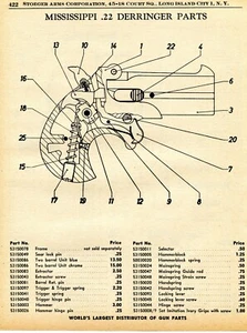 1961 Print Ad of Mississippi 22 Derringer Pistol Parts List - Picture 1 of 2