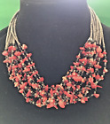 12-Strand NECKLACE Coral, Black, and Gray Stone Beaded, 18" New Old Stock