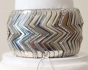 Capsule By Cara New York Silver & Rhinestones Statement Stretch Bracelet Wide... - Picture 1 of 8