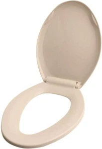 Beige Round Plastic Toilet Seat with Adjustable Hinge - Picture 1 of 2