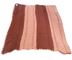 Vintage Handmade Afghan Zig-Zag Chevron Afgan Crochet Blanket 4.5 X 5.5 Pink - Picture 1 of 11