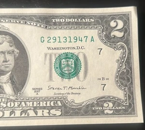 $2 Fancy Serial Number Trailing Birthday Year Note 1947 G29131947A Series 2017A - Picture 1 of 3