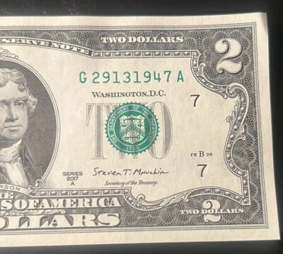 $2 Fancy Serial Number Trailing Birthday Year Note 1947 G29131947A Series 2017A - Image 1 of 3