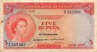Ceylon  5  Rupees  16.10.1954  P 54  Series  G/11  Circulated Banknote WW2