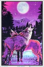 Timberwolves Flocked Blacklight Poster 23" x 35" Two Wolves Under Moonlight